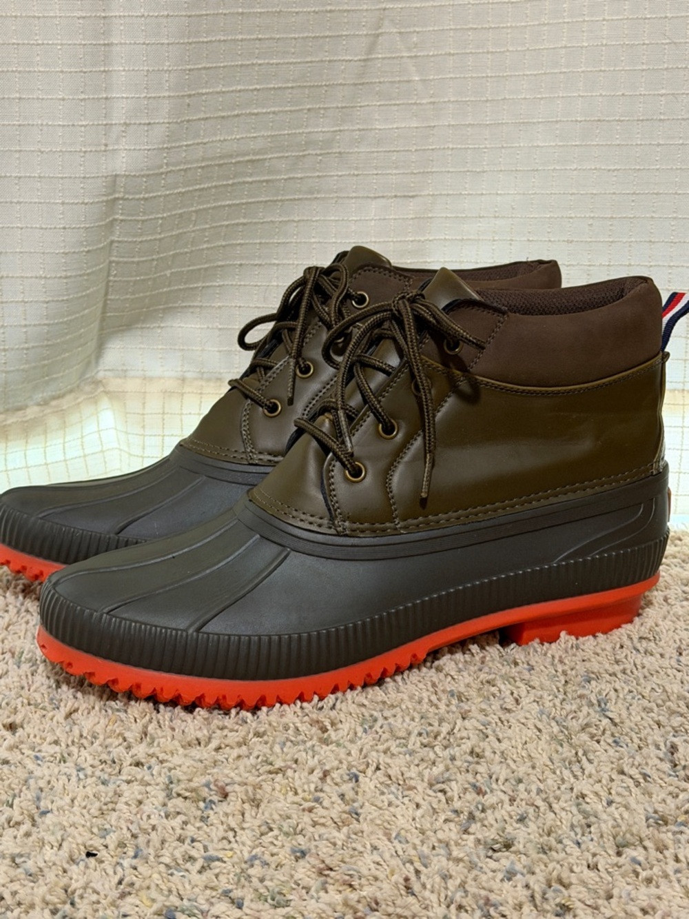 Tommy Hilfiger sz 12 Men's Celcius Rain Snow Duck Boots orange green brown shoe
